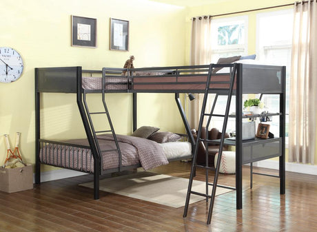 Meyers 2-piece Metal Twin over Full Bunk Bed Set Black and Gunmetal - 460391-S2 - Luna Furniture