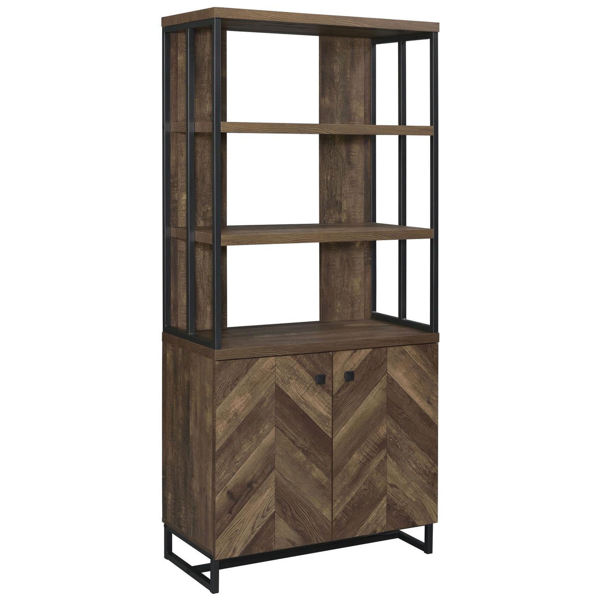 Millbrook Gunmetal and Rustic Oak Herringbone 2-Door Bookcase from Coaster - Luna Furniture