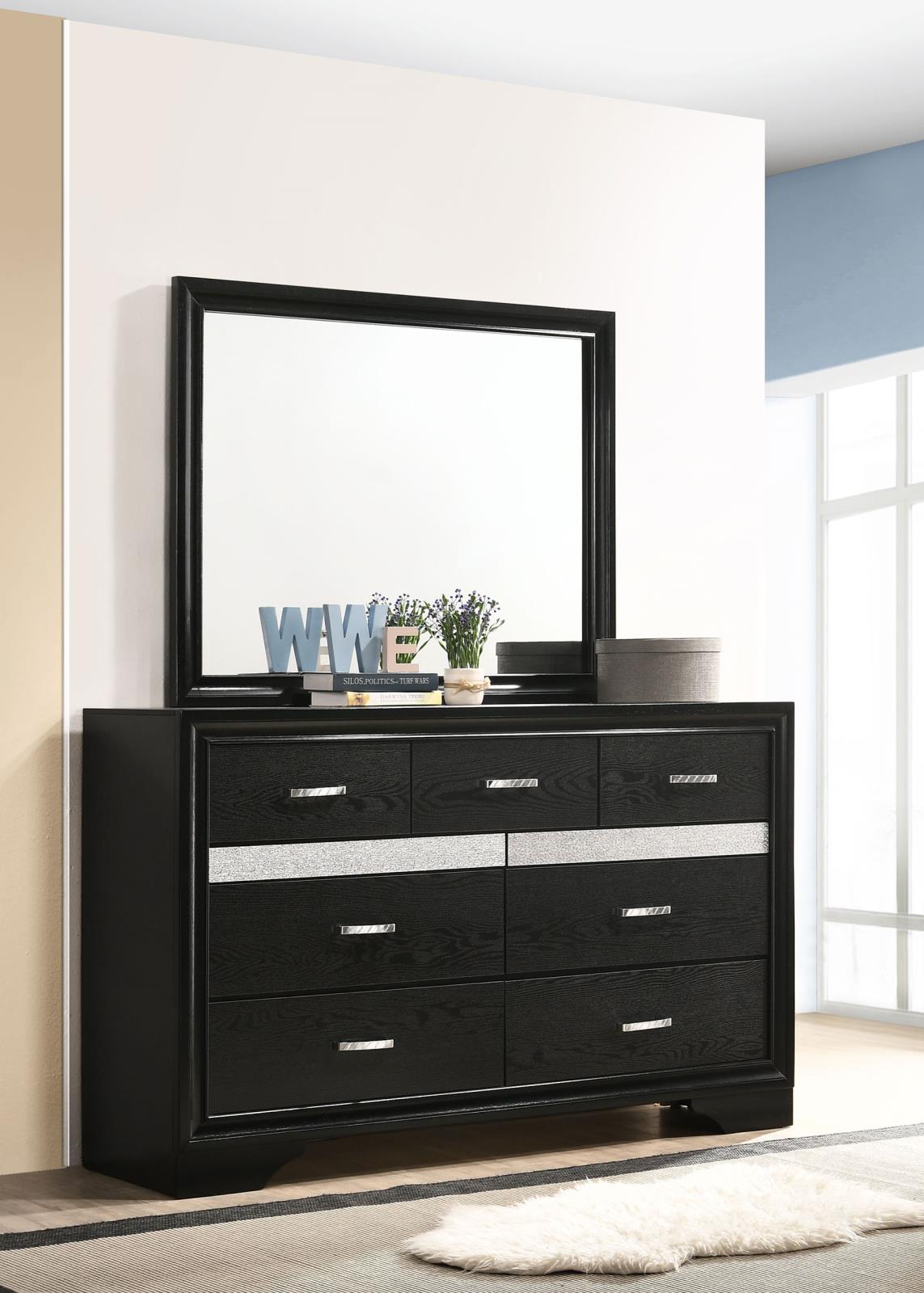 Miranda Black and Rhinestone 7-Drawer Dresser with Mirror from Coaster - Luna Furniture