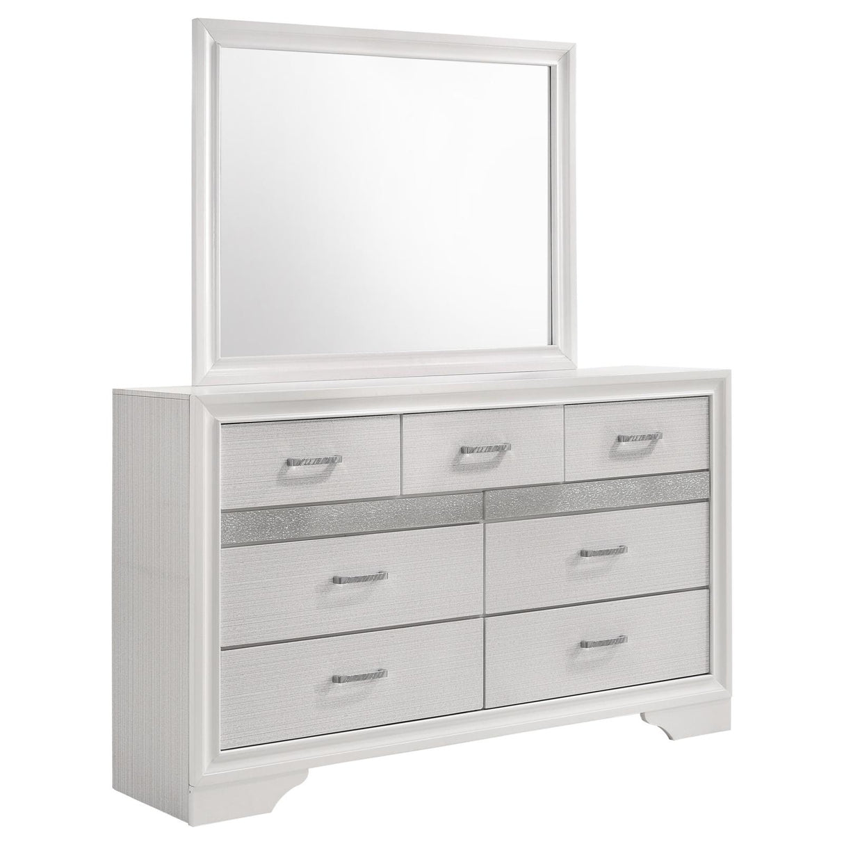 Miranda White and Rhinestone 7-Drawer Dresser with Mirror from Coaster - Luna Furniture