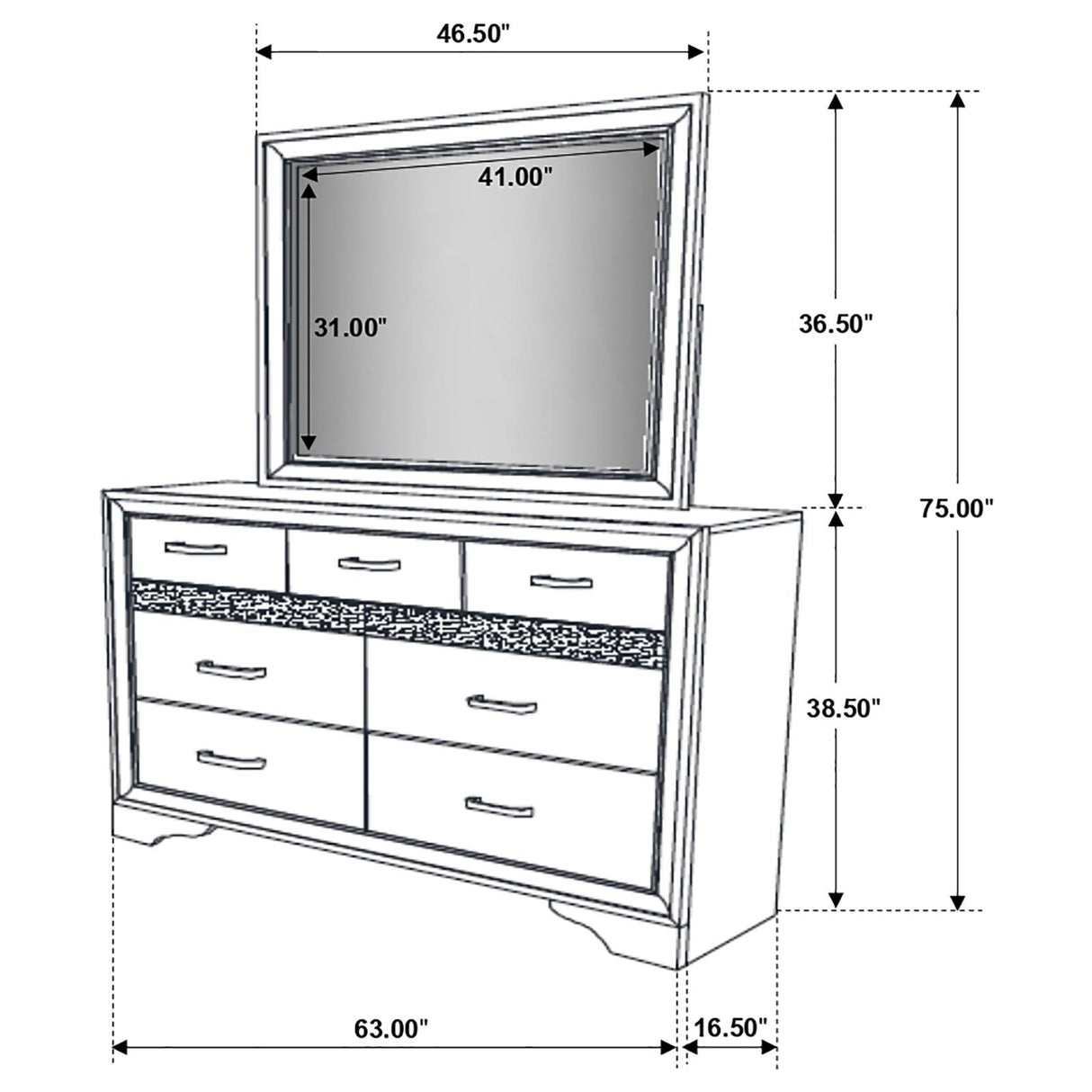 Miranda White and Rhinestone 7-Drawer Dresser with Mirror from Coaster - Luna Furniture