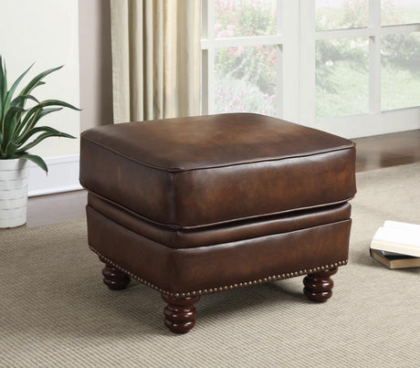 Montbrook Nailheads Ottoman Hand Rubbed Brown - 503984 - Luna Furniture