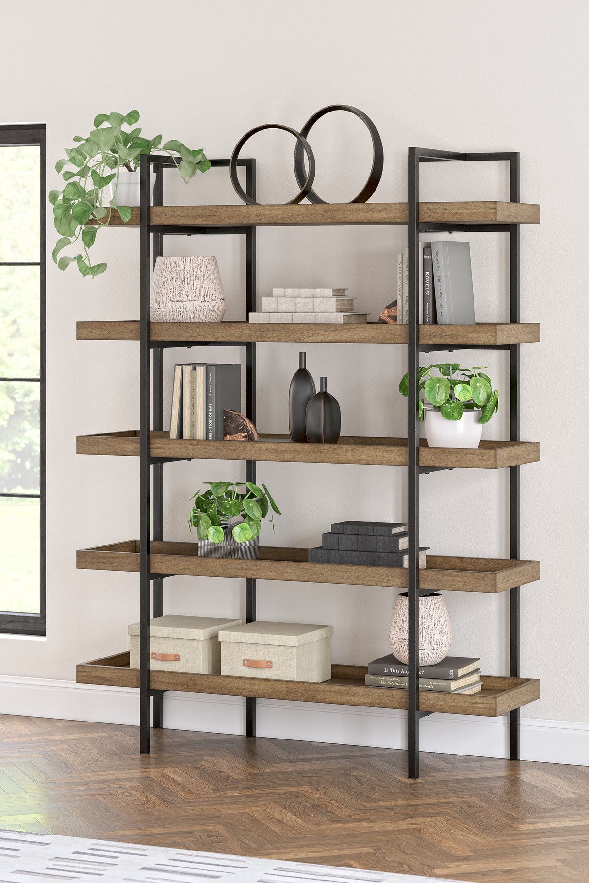 Montia Light Brown 76" Bookcase from Ashley - Luna Furniture
