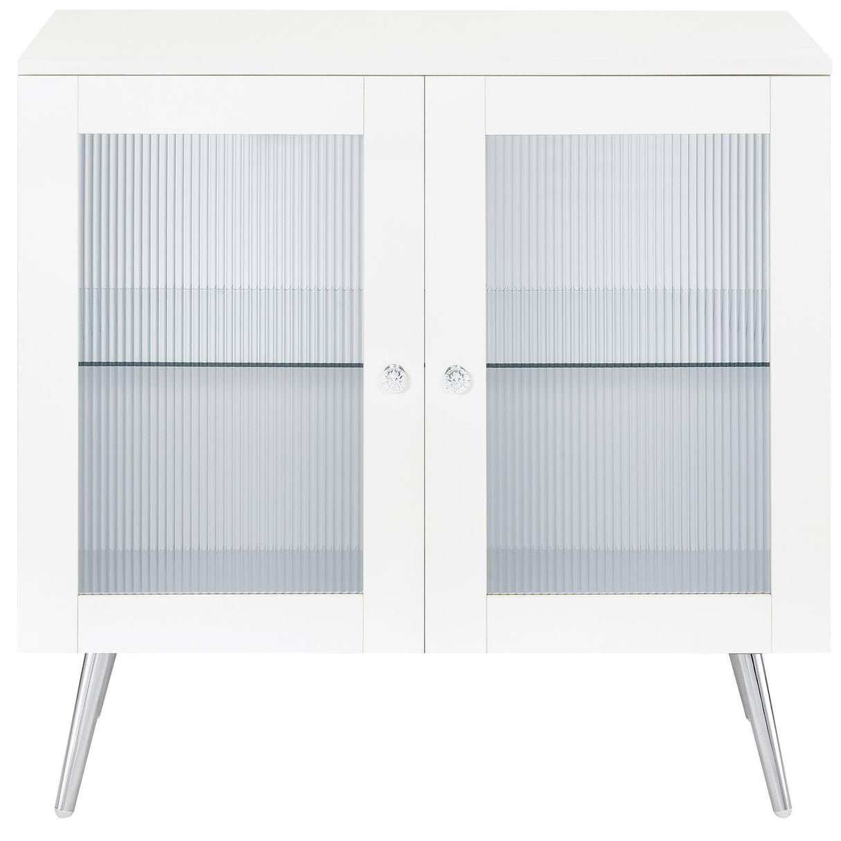 Nieta White High Gloss and Chrome 2-Tier Accent Cabinet with Glass Shelf from Coaster - Luna Furniture