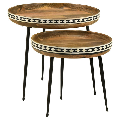 Ollie 2-piece Round Nesting Table Natural and Black - 930193 - Luna Furniture