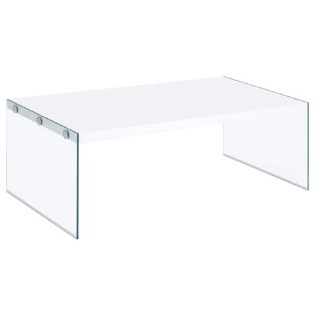Opal Rectangular Coffee Table With Clear Glass Legs White High Gloss - 704148 - Luna Furniture