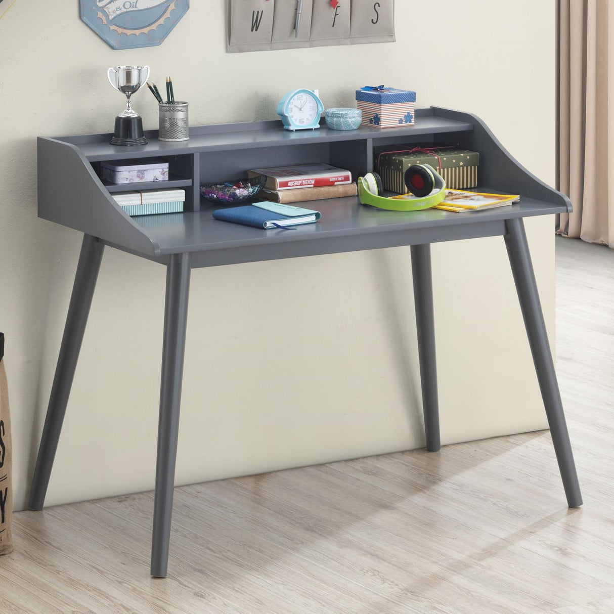 Percy Gray 4-Compartment Writing Desk from Coaster - Luna Furniture