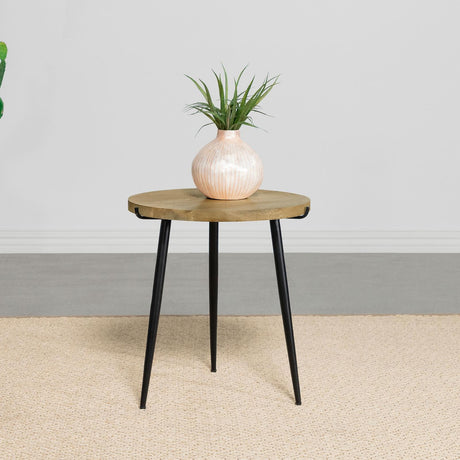 Pilar Round Solid Wood Top End Table Natural and Black - 703607 - Luna Furniture