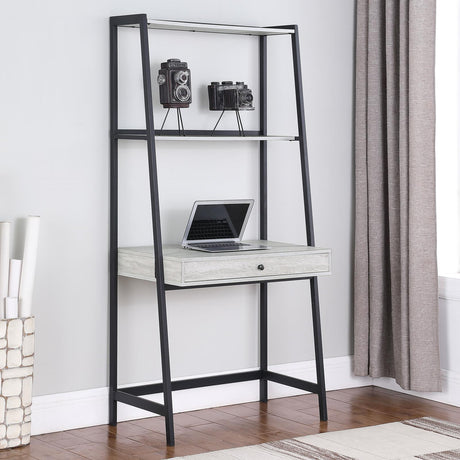 Pinckard 1-drawer Ladder Desk Grey Stone Herringbone and Black - 805801 - Luna Furniture