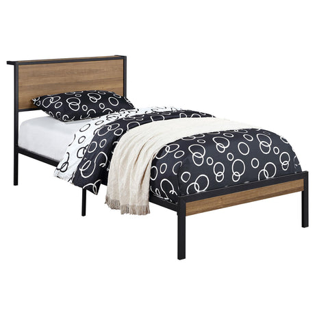 Ricky Twin Platform Bed Light Oak and Black - 302144T - Luna Furniture