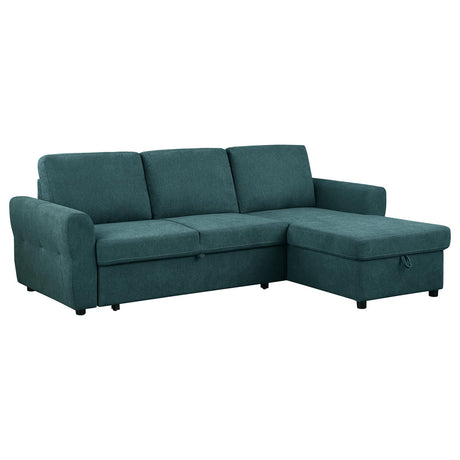 Samantha Upholstered Sleeper Sofa Sectional with Storage Chaise Teal Blue - 511087 - Luna Furniture