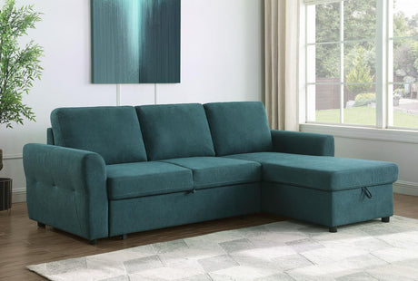 Samantha Upholstered Sleeper Sofa Sectional with Storage Chaise Teal Blue - 511087 - Luna Furniture