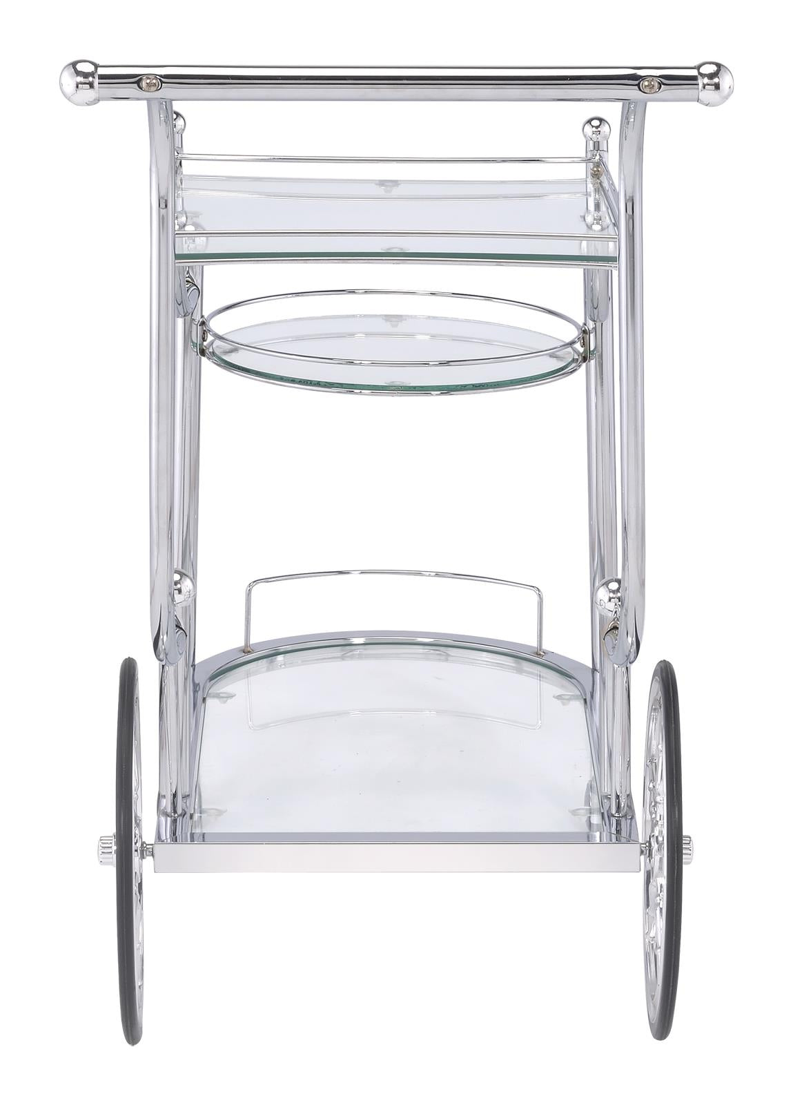 Sarandon Chrome and Clear 3-Tier Serving Cart from Coaster - Luna Furniture