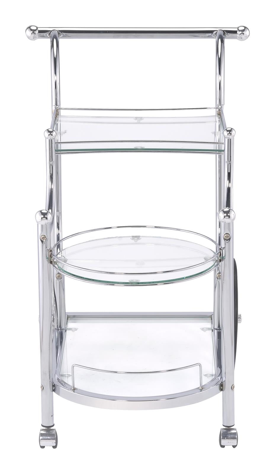 Sarandon Chrome and Clear 3-Tier Serving Cart from Coaster - Luna Furniture