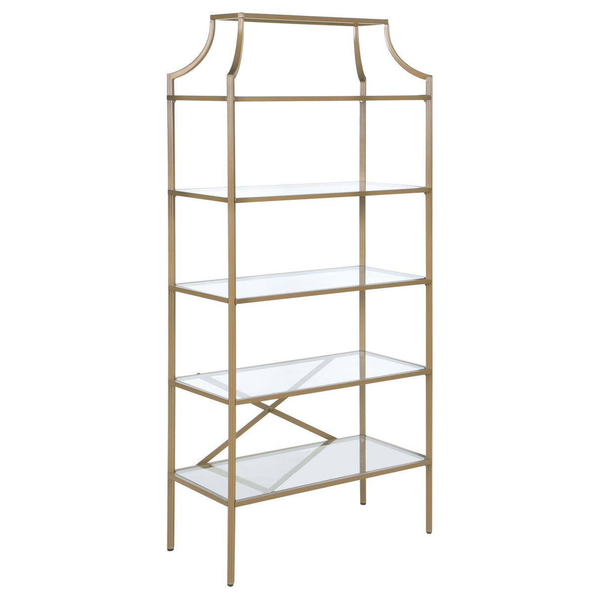 Serena Matte Gold 5-Tier Tempered Glass Shelves Bookcase from Coaster - Luna Furniture