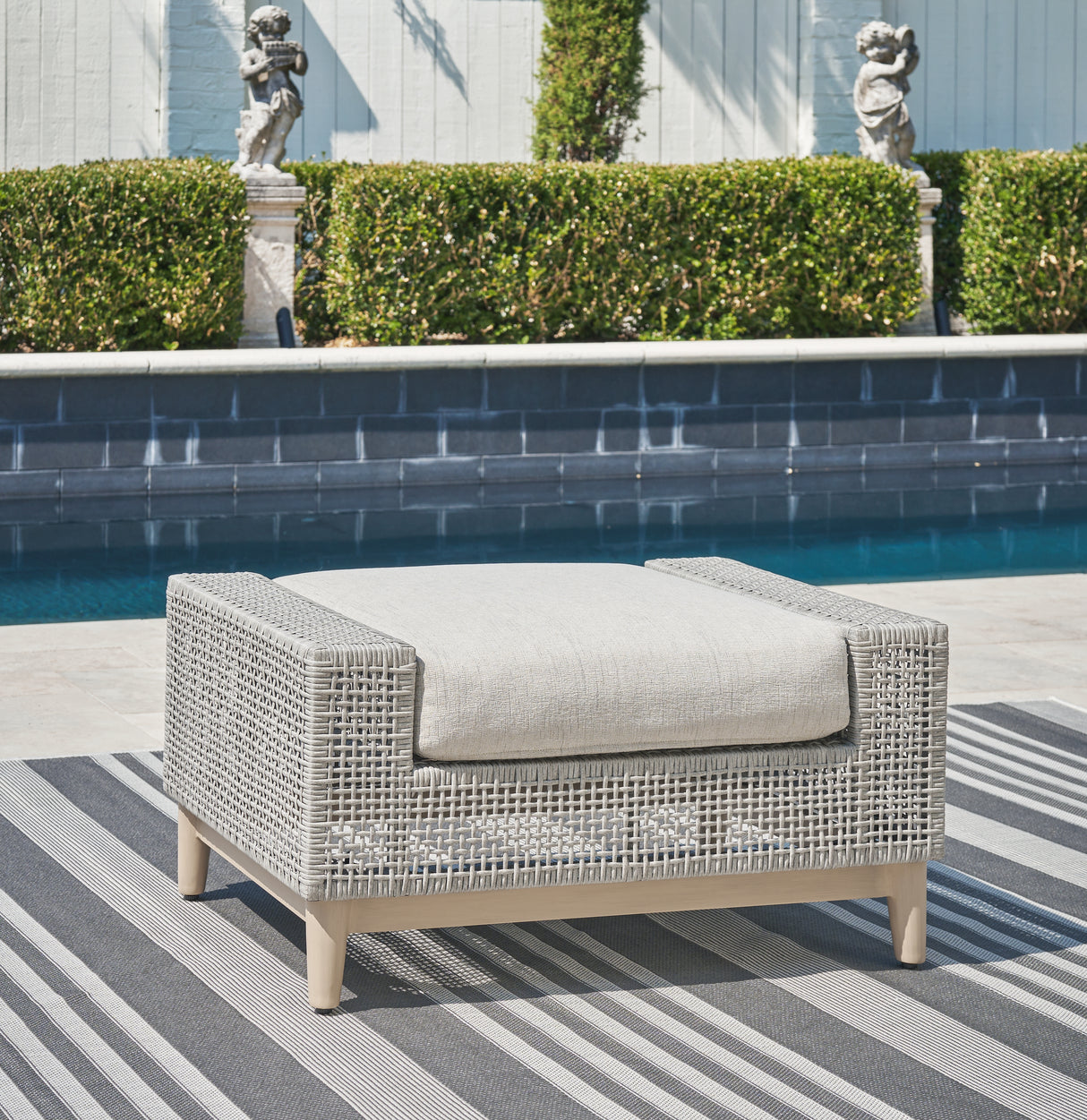 Seton Creek Gray Outdoor Ottoman with Cushion from Ashley - Luna Furniture