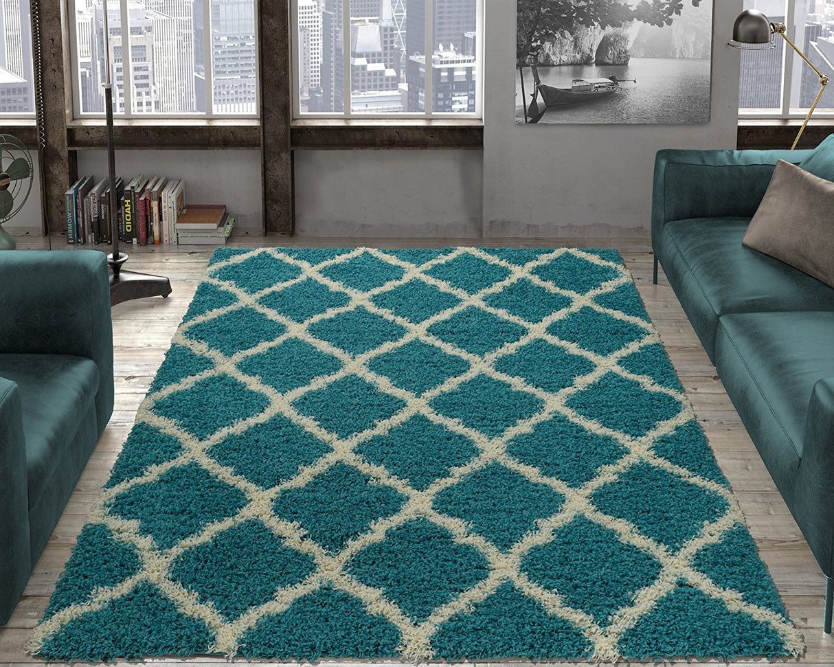 Cozy Moroccan Trellis Turquoise Shaggy Area Rug - 8X10 from Nova Furniture - Luna Furniture