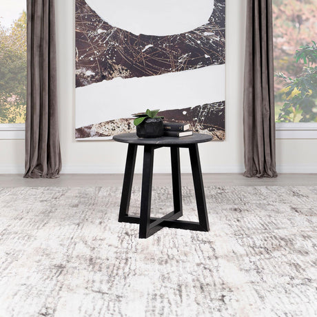 Skylark Round End Table with Marble-like Top Letizia and Light Oak - 707847 - Luna Furniture