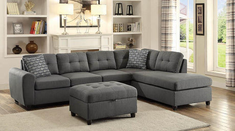 Stonenesse Upholstered Tufted Sectional with Storage Ottoman Grey - 500413-S2 - Luna Furniture