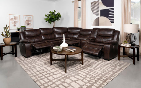Sycamore Upholstered Power Reclining Sectional Sofa Dark Brown - 610190P - Luna Furniture