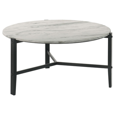 Tandi Round Coffee Table Faux White Marble and Black - 753538 - Luna Furniture