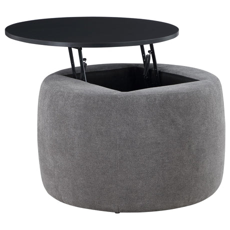Tesoro Upholstered Round Lift Top Storage Ottoman Grey and Black - 910147 - Luna Furniture