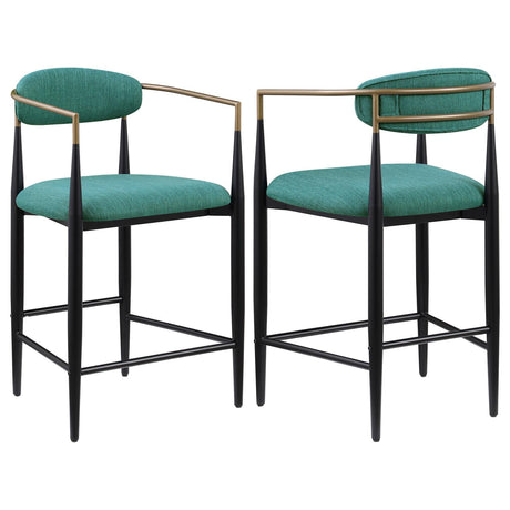 Tina Metal Counter Height Bar Stool with Upholstered Back and Seat Green (Set of 2) - 121185 - Luna Furniture