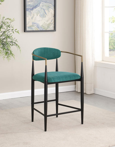 Tina Metal Counter Height Bar Stool with Upholstered Back and Seat Green (Set of 2) - 121185 - Luna Furniture