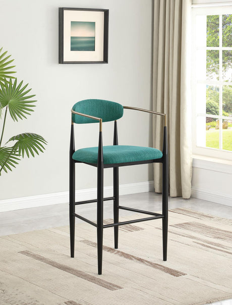 Tina Metal Pub Height Bar Stool with Upholstered Back and Seat Green (Set of 2) - 121188 - Luna Furniture