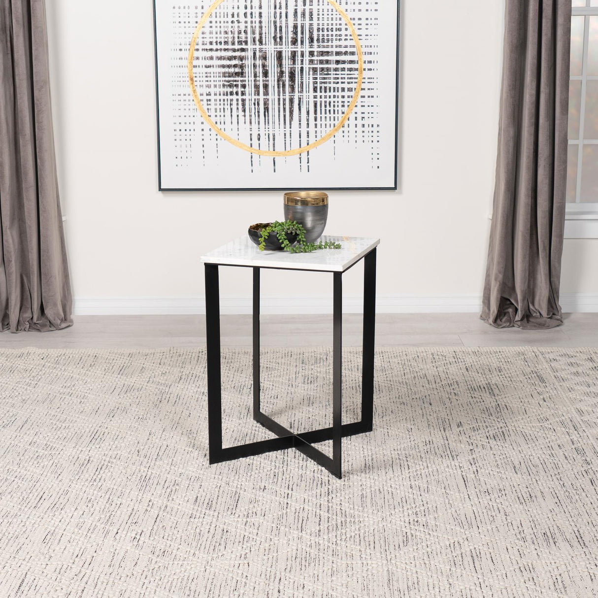 Tobin White and Black Square Marble Top End Table from Coaster - Luna Furniture