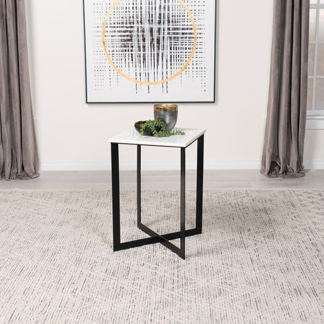 Tobin Square Marble Top End Table White and Black - 707697 - Luna Furniture