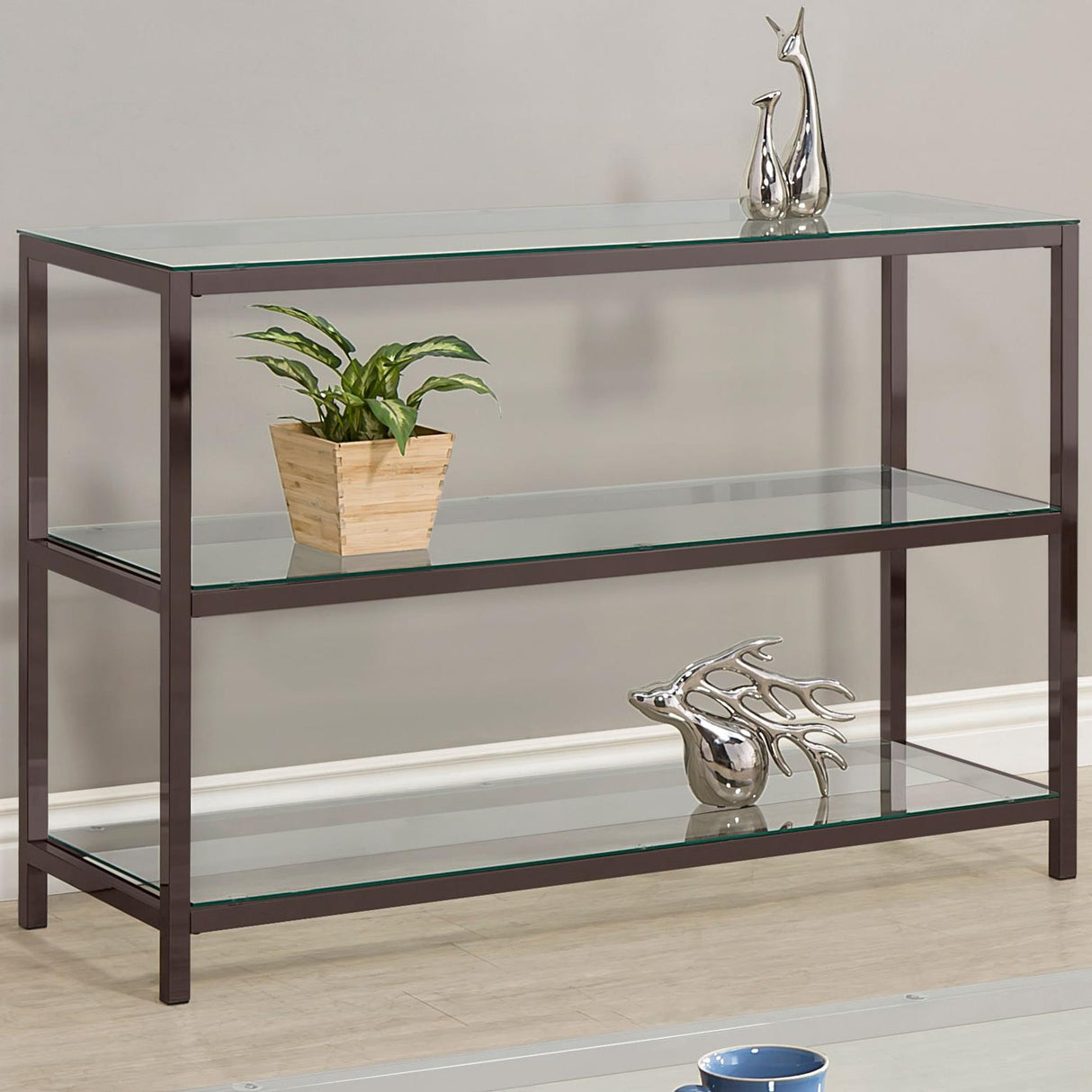 Trini Black Nickel Sofa Table with Glass Shelf from Coaster - Luna Furniture