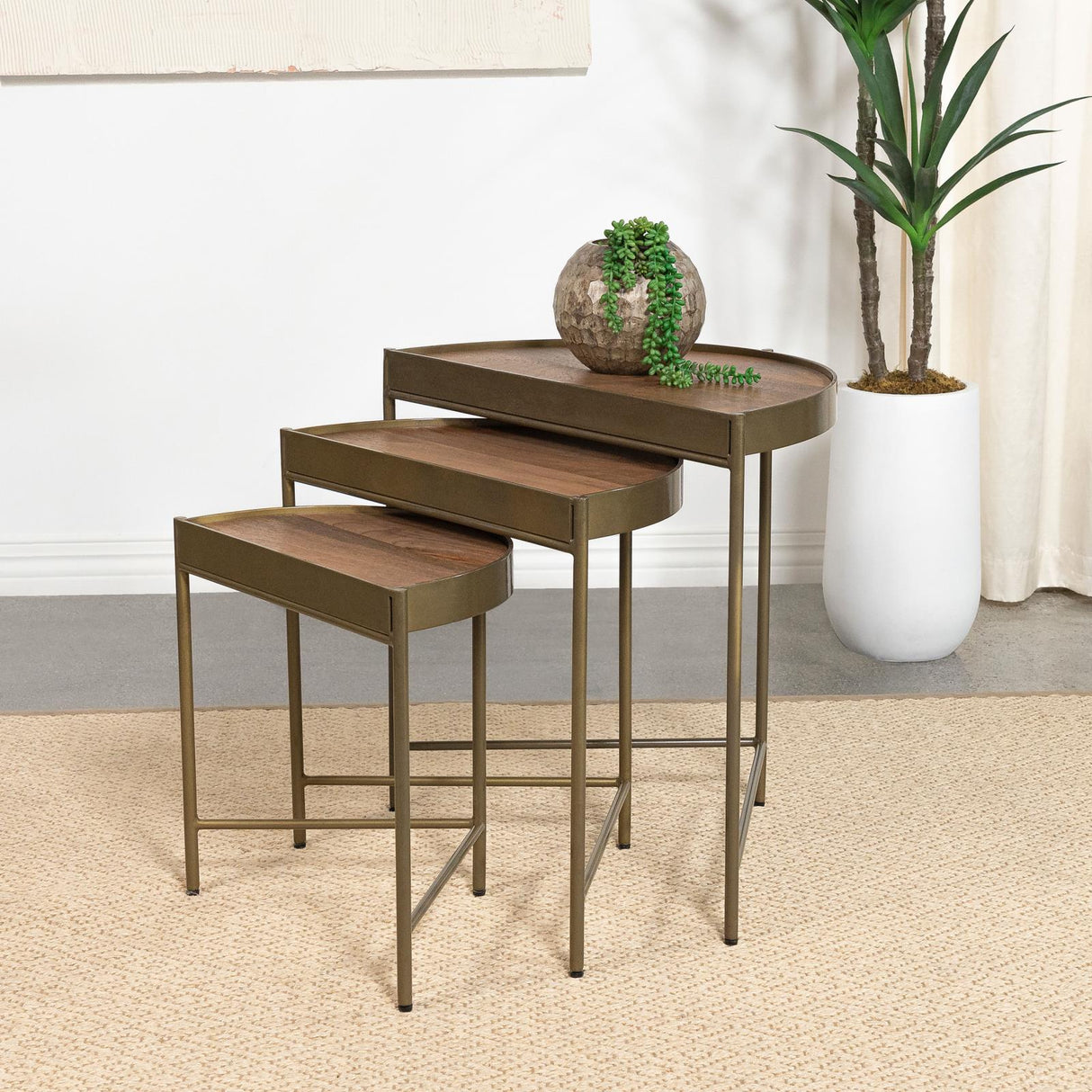 Tristen Brown and Gold 3-Piece Demilune Nesting Table With Recessed Top from Coaster - Luna Furniture