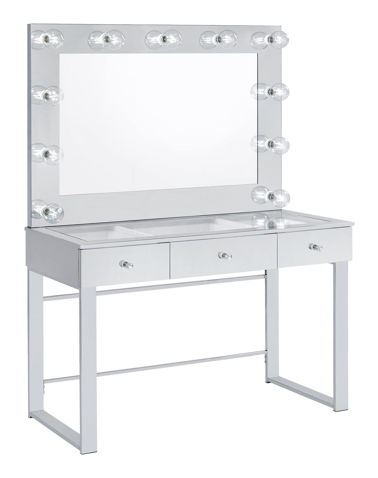 Umbridge Chrome and White 3-Drawer Vanity with Lighting from Coaster - Luna Furniture