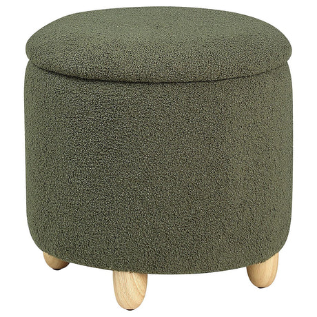 Valia Faux Sheepskin Upholstered Round Storage Ottoman Green - 910228 - Luna Furniture