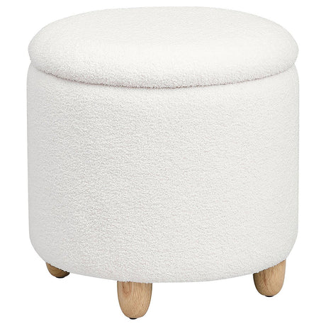 Valia Faux Sheepskin Upholstered Round Storage Ottoman Ivory - 910229 - Luna Furniture