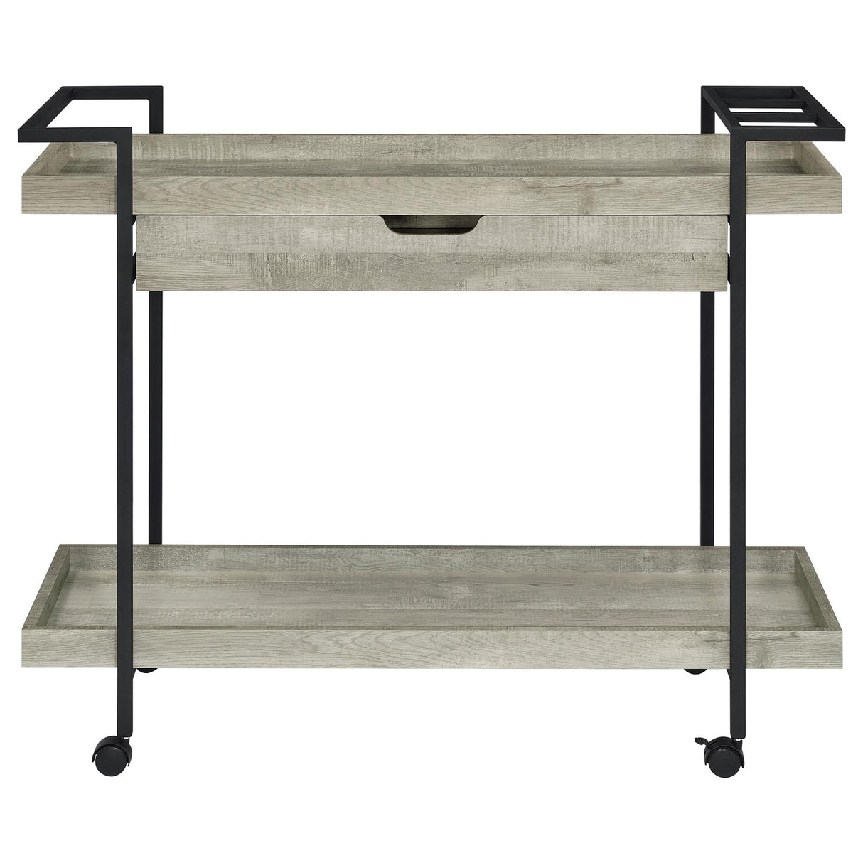 Ventura Gray Driftwood 2-Tier Bar Cart with Storage Drawer from Coaster - Luna Furniture