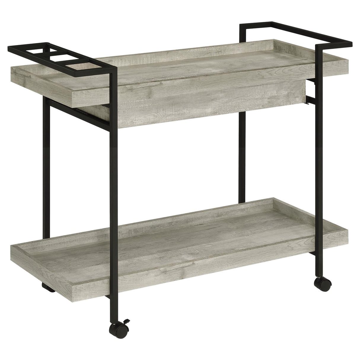 Ventura Gray Driftwood 2-Tier Bar Cart with Storage Drawer from Coaster - Luna Furniture