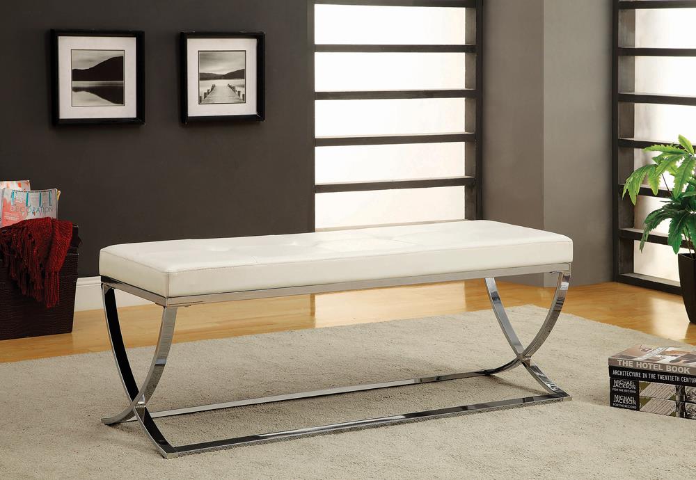Walton White and Chrome Bench with Metal Base from Coaster - Luna Furniture
