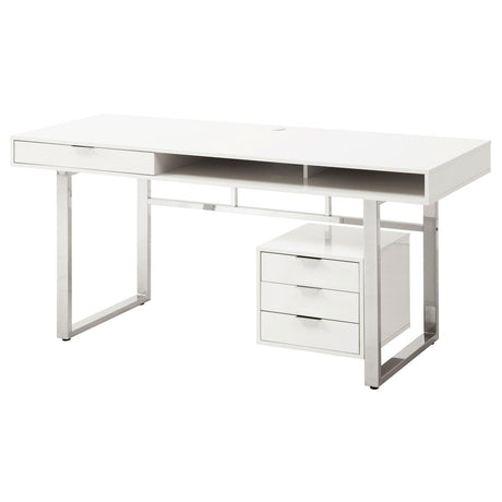 Whitman 4-drawer Writing Desk Glossy White - 800897 - Luna Furniture