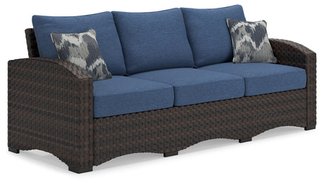 Windglow Blue/Brown Outdoor Sofa with Cushion - P340-838 - Luna Furniture