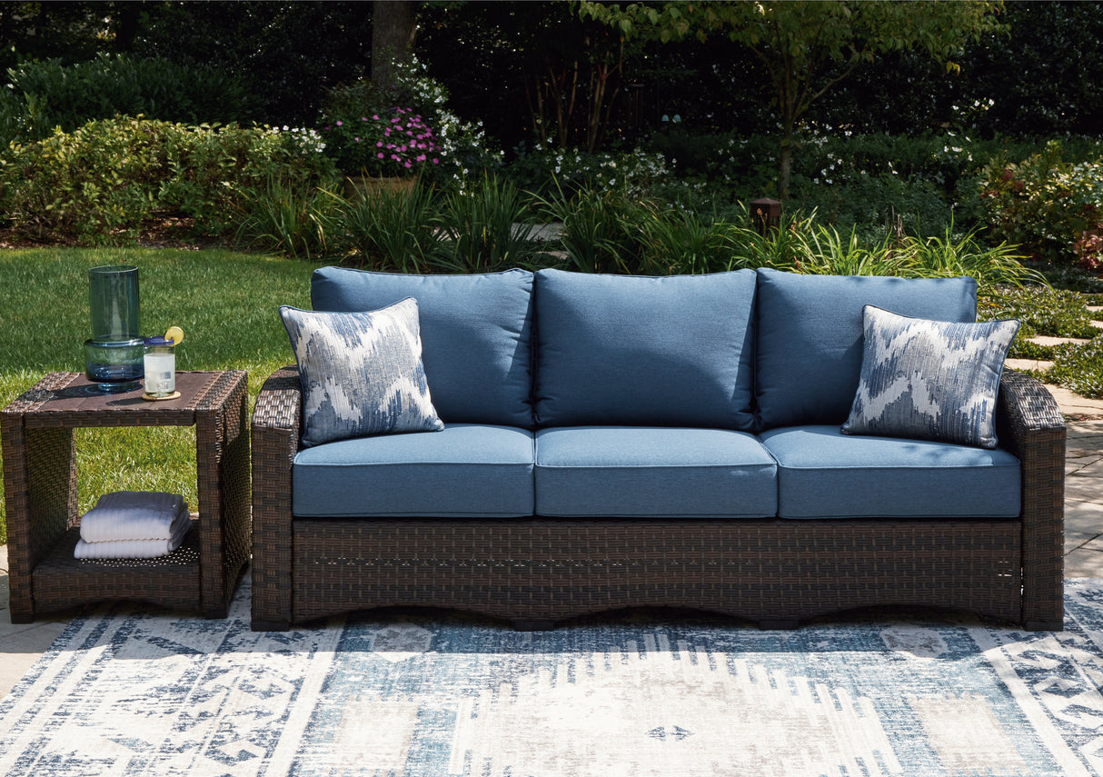 Windglow Blue/Brown Outdoor Sofa with Cushion - P340-838 - Luna Furniture