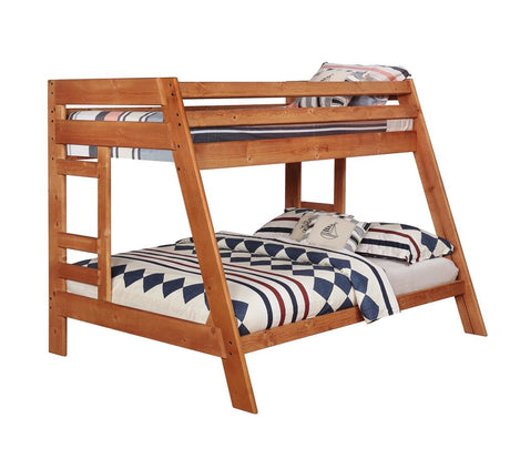 Wrangle Hill Twin Over Full Bunk Bed with Built-in Ladder Amber Wash - 460093 - Luna Furniture