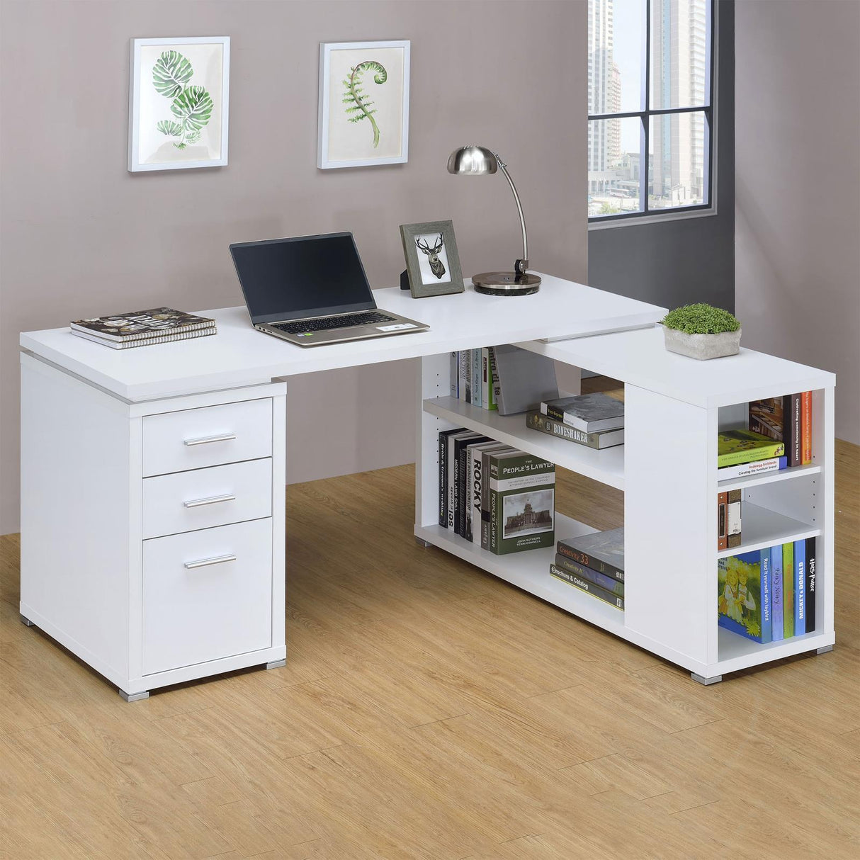 Yvette White L-shape Office Desk from Coaster - Luna Furniture