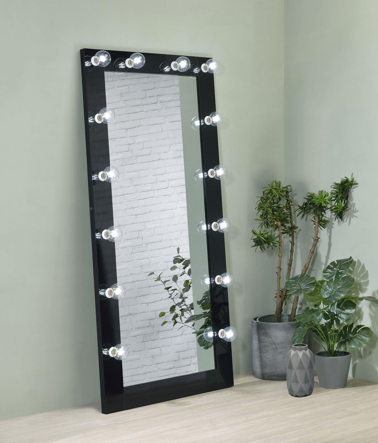 Zayan Black High Gloss Full Length Floor Mirror With Lighting from Coaster - Luna Furniture