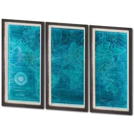 Custom Azure World Map (MC) by Vision Studio a Framed Art Print Matted under Glass from Mercana - Luna Furniture