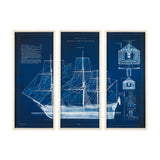 Antique Ship Blueprint IV by Vision Studio Hand Embelished Framed Art Print Matted under Glass from Mercana - Luna Furniture