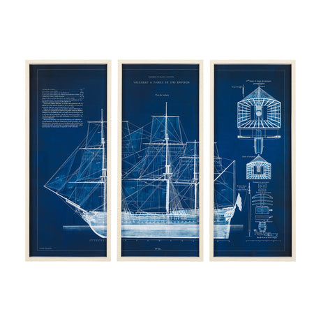 Antique Ship Blueprint IV by Vision Studio Hand Embelished Framed Art Print Matted under Glass from Mercana - Luna Furniture