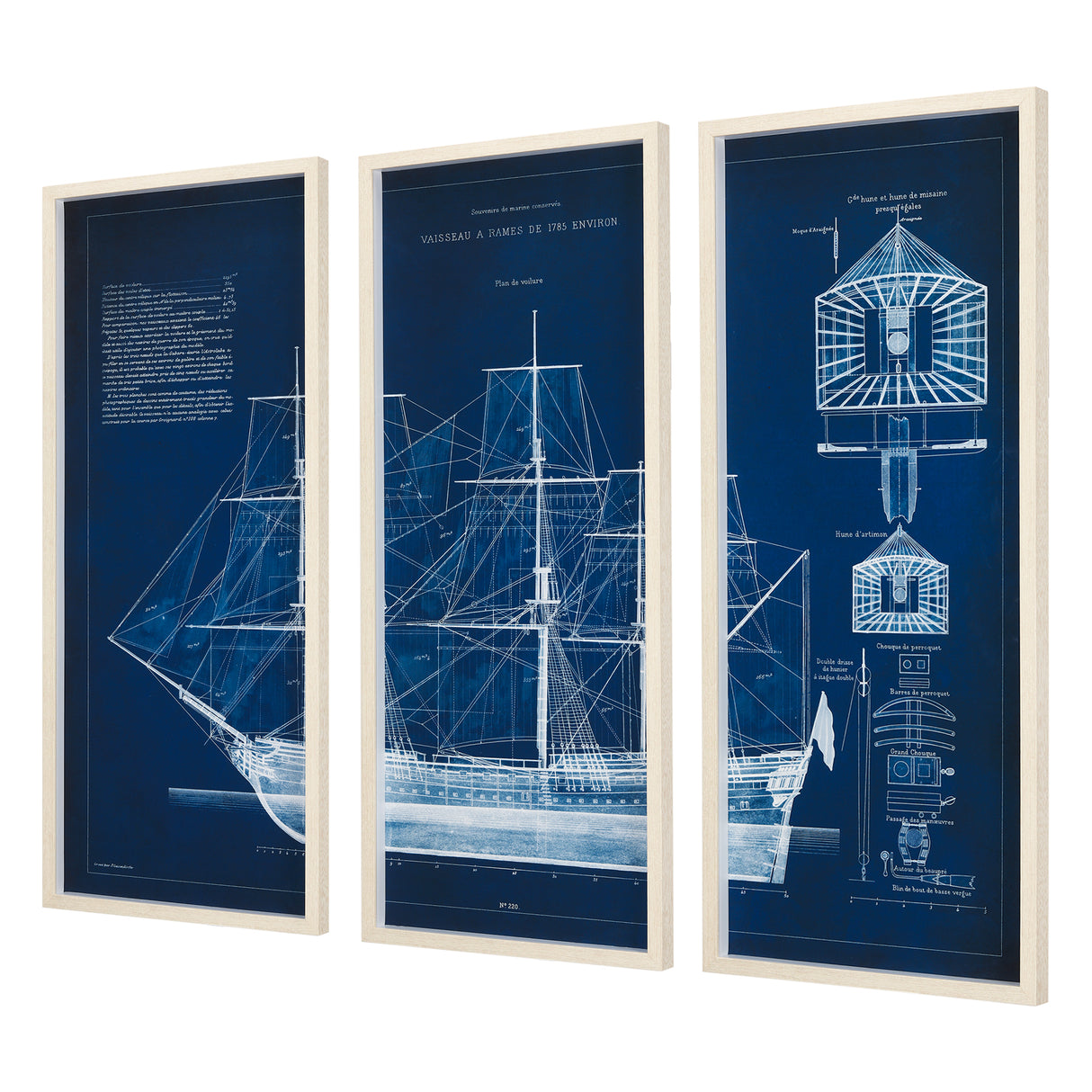 Antique Ship Blueprint IV by Vision Studio Hand Embelished Framed Art Print Matted under Glass from Mercana - Luna Furniture