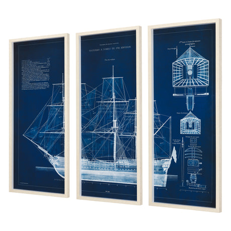 Antique Ship Blueprint IV by Vision Studio Hand Embelished Framed Art Print Matted under Glass from Mercana - Luna Furniture